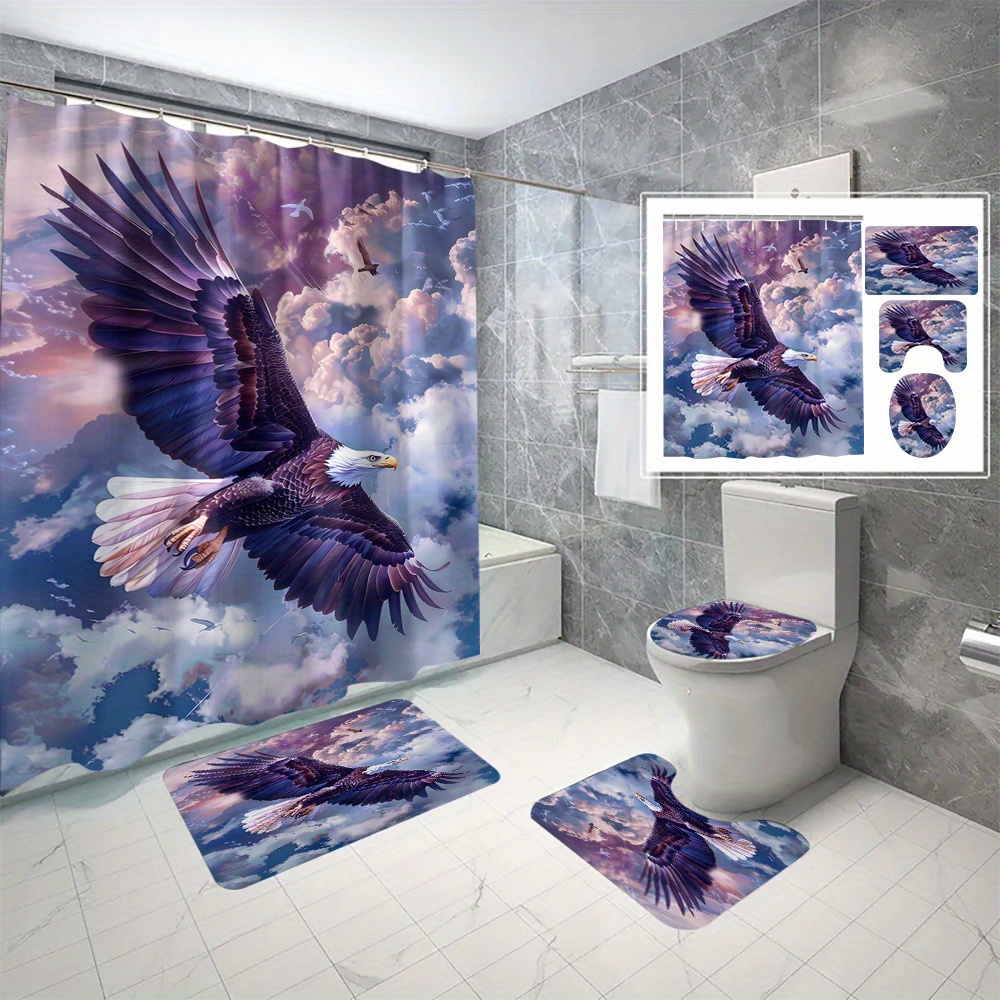 

1pc/2pcs/3pcs/4pcs/6pcs Sky Eagle Polyester Shower Curtain No Punching Bathroom Curtain