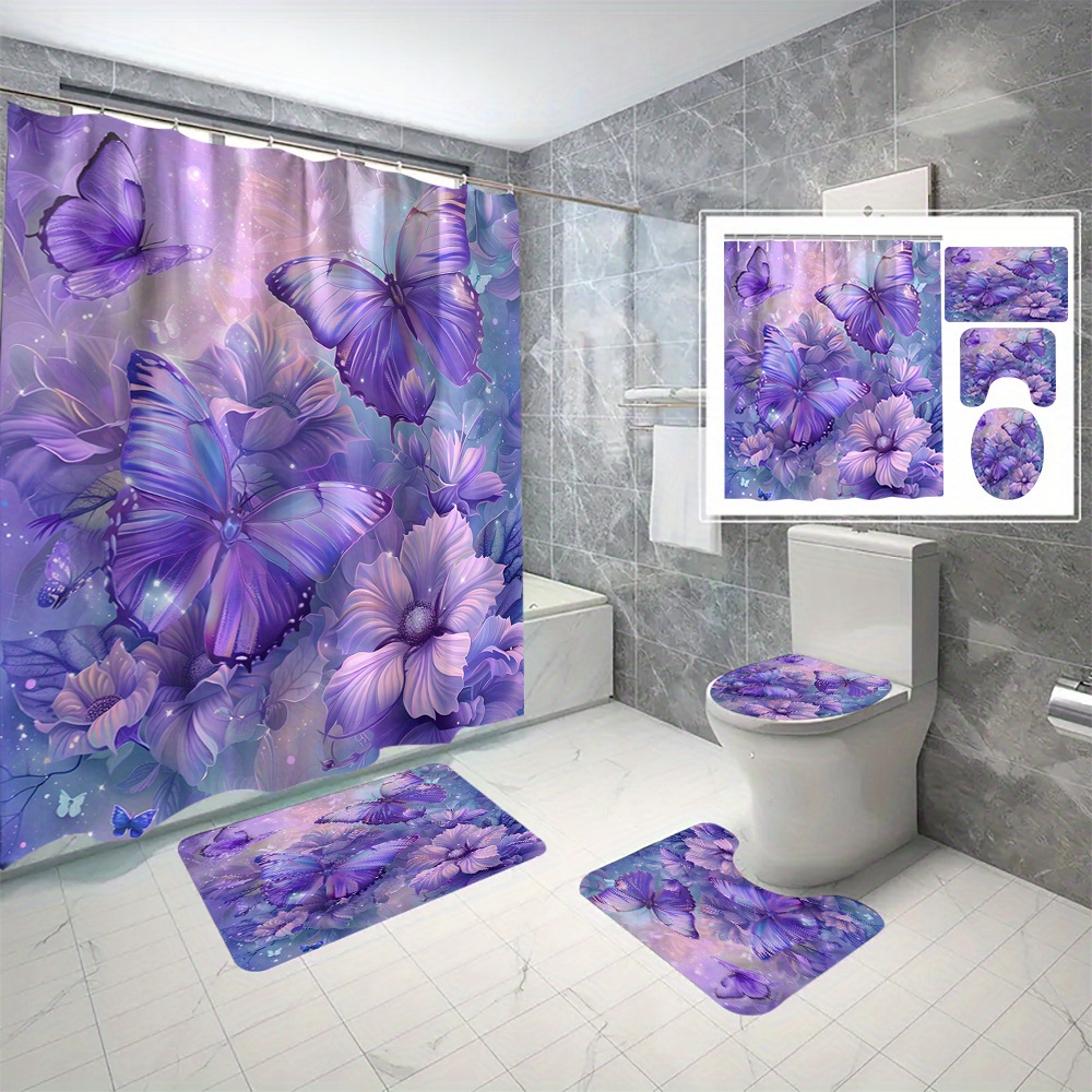 

1pc/2pcs/3pcs/4pcs/6pcs C Polyester Shower Curtain No Punching Bathroom Curtain