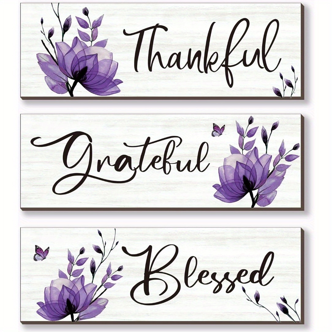 

3pcs Purple Bathroom Decor Purple Wall Decor Rustic Purple Decor With Inspirational Words Blessed Farmhouse For Women Kitchen Bedroom 4*10inches