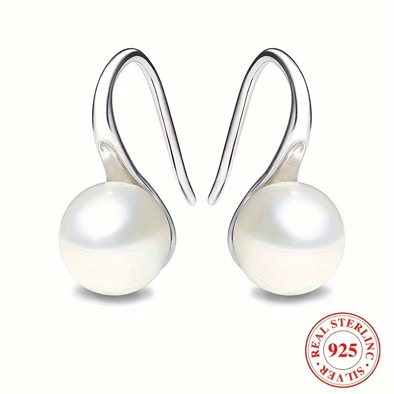 

Sterling Silver 925 Hook Earrings - Faux Pearl Decor Elegant Ornaments For Women Hypoallergenic Nickel Free Formal Wear And Gift