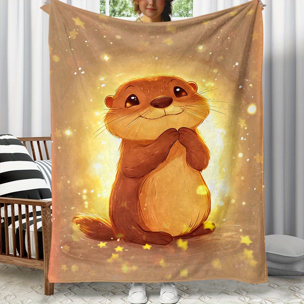TEMU 1pc A Portable Blanket Featuring A Small Water Tower Design, Made Of Lightweight Flannel. Ideal For Use On A Sofa, Bed, During Travel, Camping,