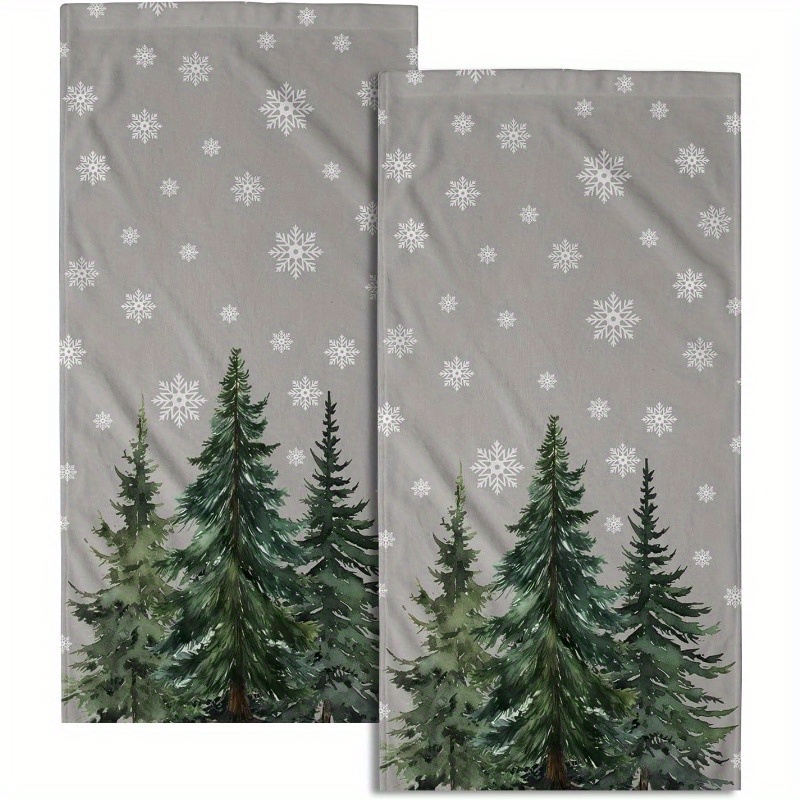 

Modern 2-pack Winter Trees Hand Towels, 18x26 Inch, Super Soft Polyester Dish Cloths, Machine Washable, Oblong Space-themed Kitchen Bath Towels For Holiday Decor And Gifts