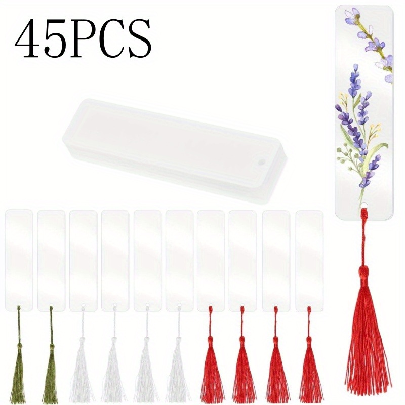 60 Pcs Clear Acrylic Bookmarks - Blank Rectangular Book Markers With Tassels For DIY Crafting
