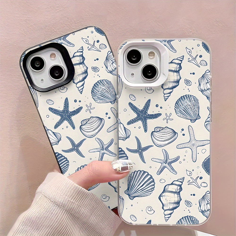 

Sea Ocean Conch Pattern Light Blue Phone Case For Iphone 11/12/13/14/15/16 Pro Max/plus, Protective Cover