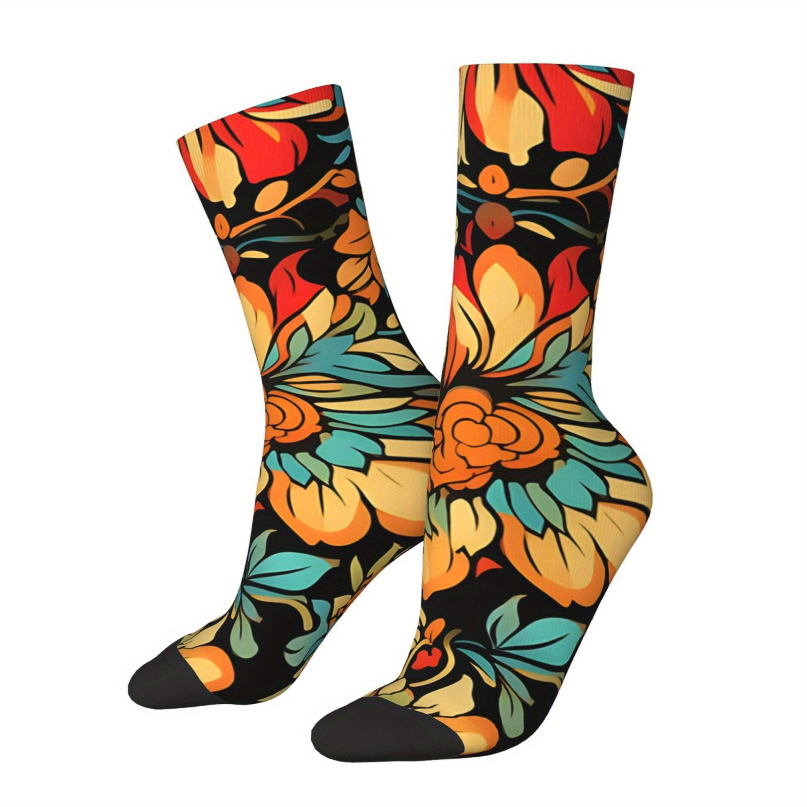 

Men's Hip Hop-inspired Socks - Floral Pattern, Breathable & Moisture-wicking, Running & Outdoor Activities, Green Yellow Blue Orange Turquoise, Pattern, Boys Gift, Crazy