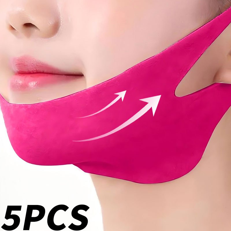 E-shop 5 Stück V-förmige Gesichtsmaske, Doppelkinn-Reduktion, -Facelift, Sanfte Hautpflege, Einfach zu verwenden, Tragbares Gesichtspflege-Tool,