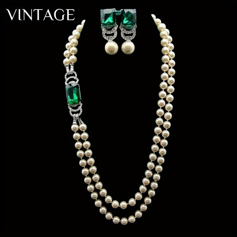 elegant vintage boho style   pearl strand necklace with glass emerald   accents for daily and gift occasions details 0