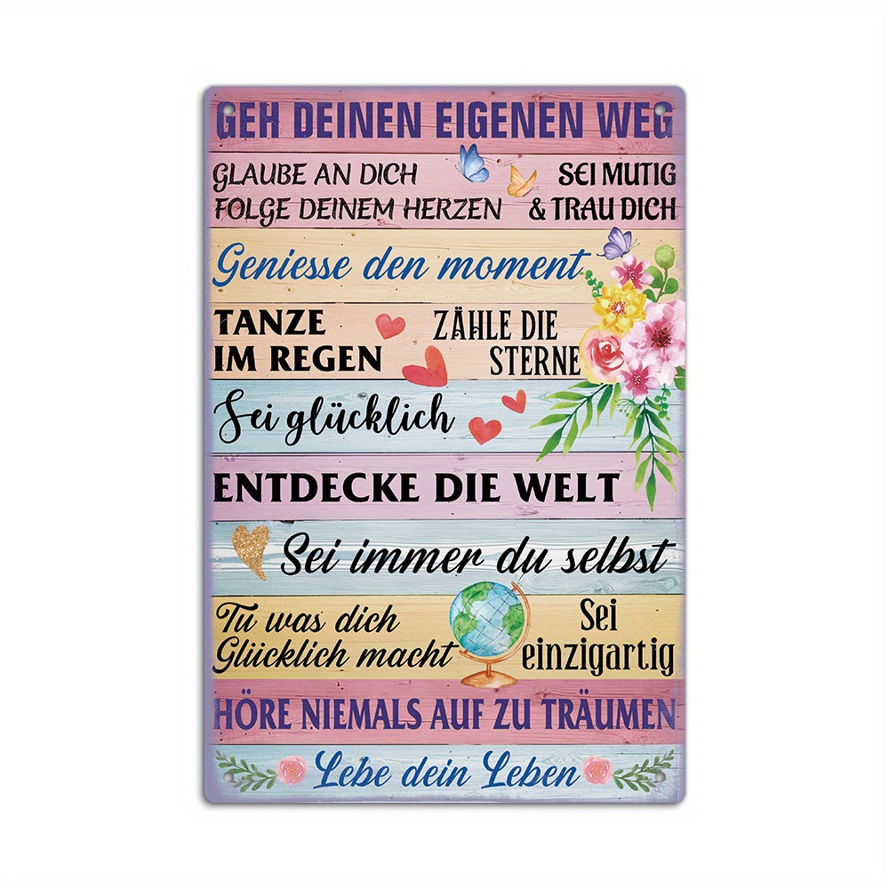 Image of Vintage German-inspired Metal Tin Sign - ' Your Own Path, In Yourself, Your Heart, & , ' - Home, Farmhouse, Cafe, Or Coffee Shop Decor