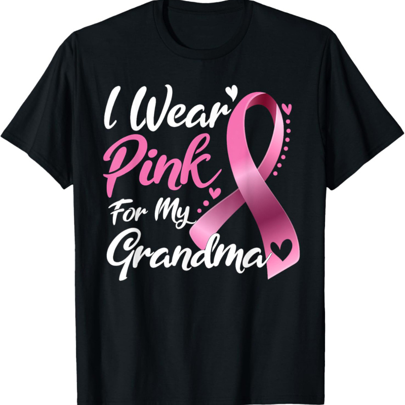 

I'm Wearing Pink For My Grandma, Breast Cancer Awareness T-shirt, Black Casual Short-sleeved Men' T-shirt