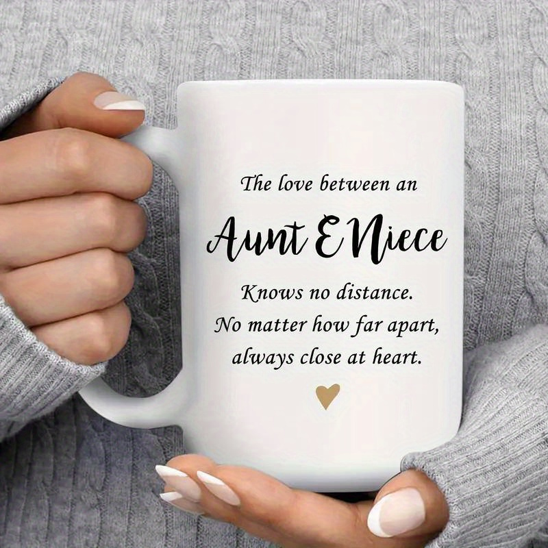 

1pc Aunt & Niece Ceramic Coffee Mug - 'knows , Always ' Inspirational Quote - Birthdays & Long-distance Family Gifts, Bpa-free, Hand Wash Only