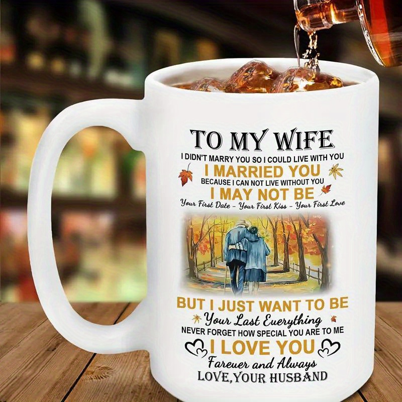 

1pc Ceramic Coffee Mug For Wife, Reusable Insulated Large Capacity Cup With Romantic Letter From Husband, Multipurpose Hand Wash Only, Ideal For Anniversary, Birthday & Christmas Gifts