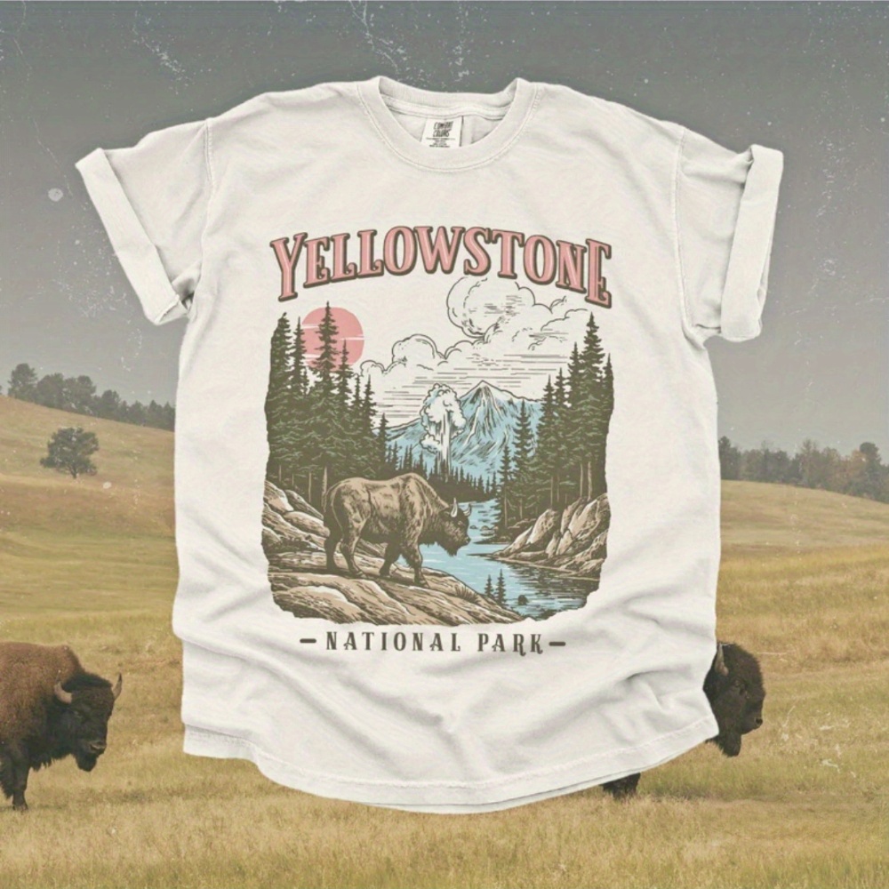 

retro National Park Graphic Tee - Men' Cotton Yellowstone Forestcore Design Shirt