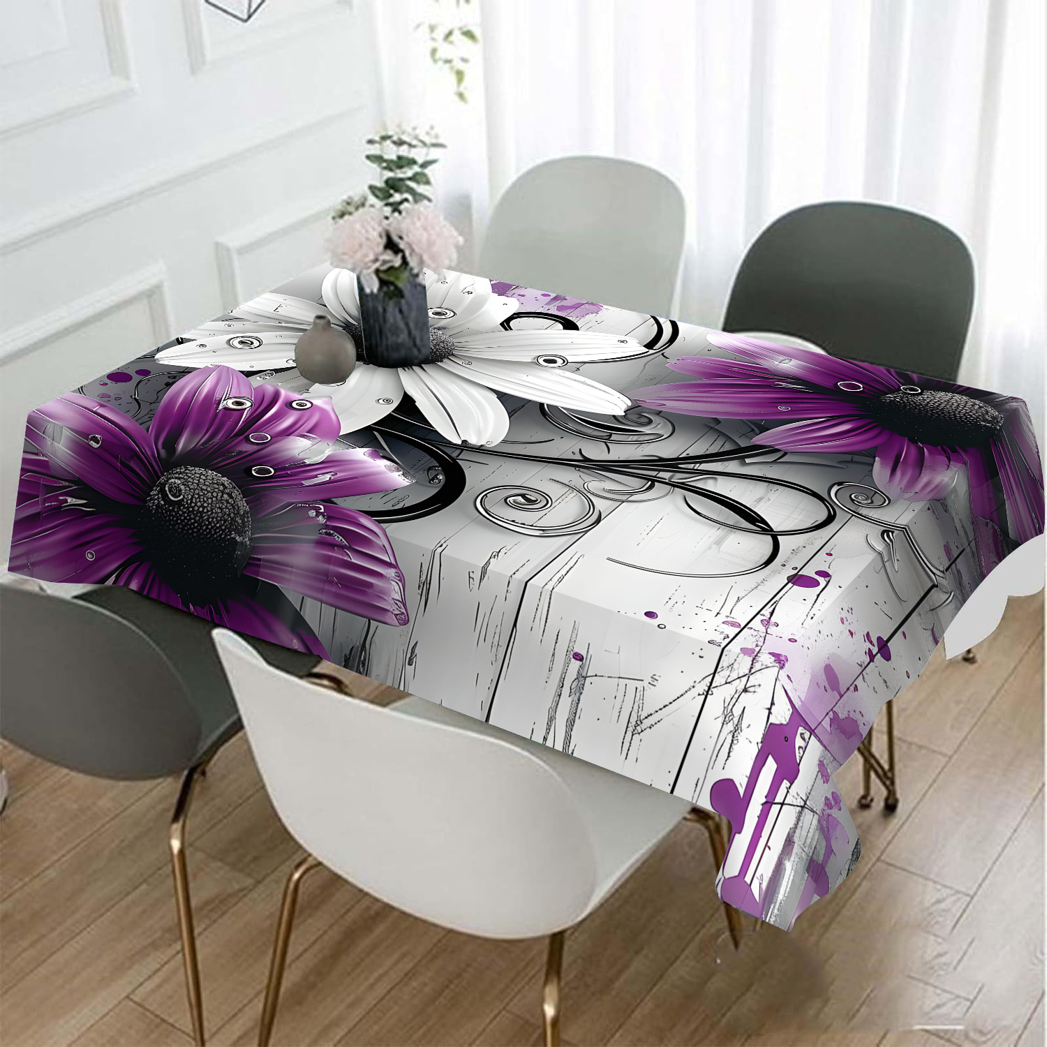 

1pc Nappe de table florale - Tissu non tissé en , nappe carrée fabriquée de et violettes à et , de table rectangulaire -poussière