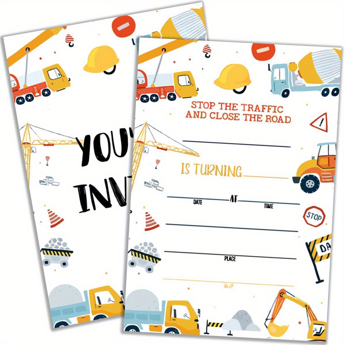 

20pcs Construction Theme Birthday Party Invitations With Envelopes - Paper Transport Vehicles Design, No Electricity Needed, Birthday Celebrations