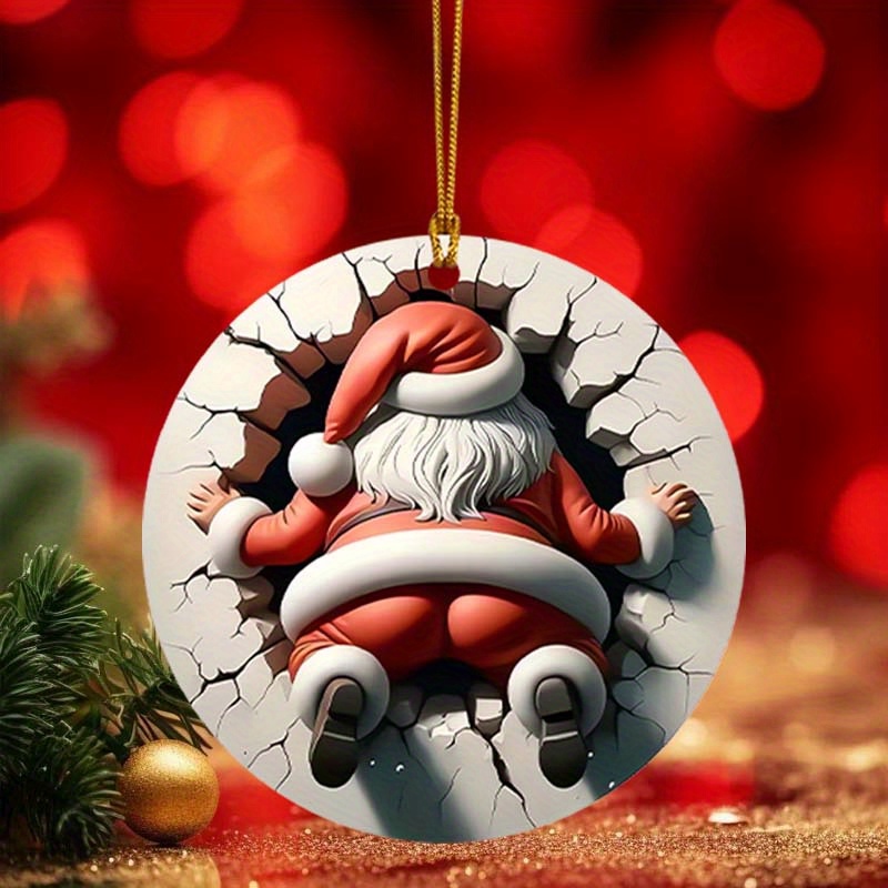 

Acrylic Santa Claus 3d Hanging Ornament - Funny Visual Effect, Novelty , One-side Printed, Indoor/outdoor Decor, Perfect Gift For