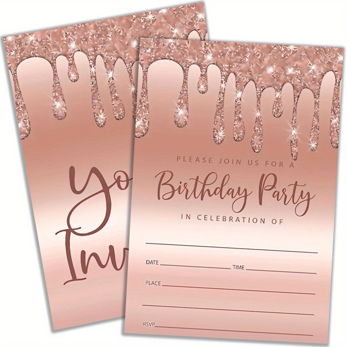 

20pcs Rose Golden & Orange Sparkling Birthday Invitations With Envelopes - Party Celebrations & Decorations