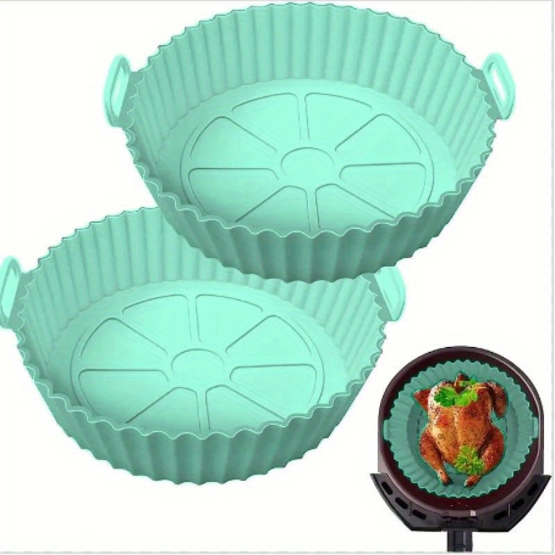 

2pcs Air Fryer Silicone Pot, Reusable Silicone Air Fryer Liners, Air Fryer Accessories, Kitchen Accessories Replacement For Disposable Parchment Paper Liner Eid Mubarak