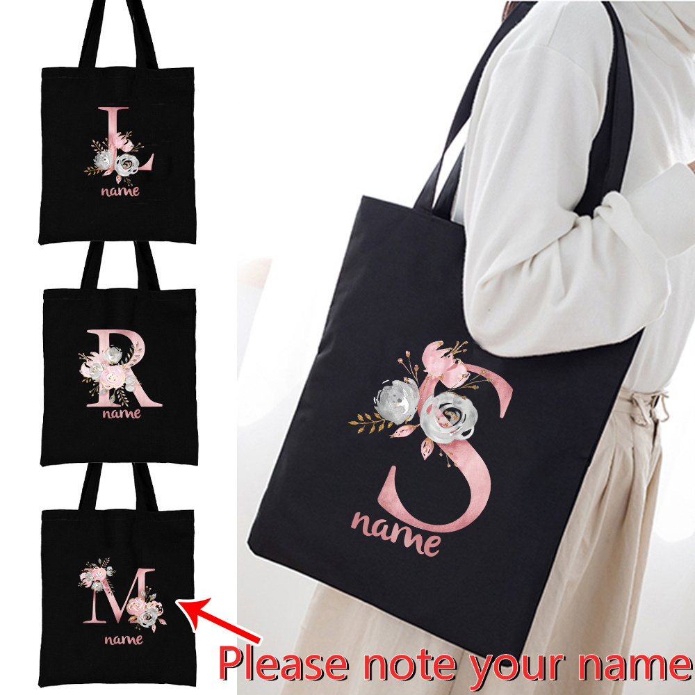 

Personalized Canvas Tote Bag With Custom Name, Fabric , Hand Washable, No-closure , Accessory-free, Black