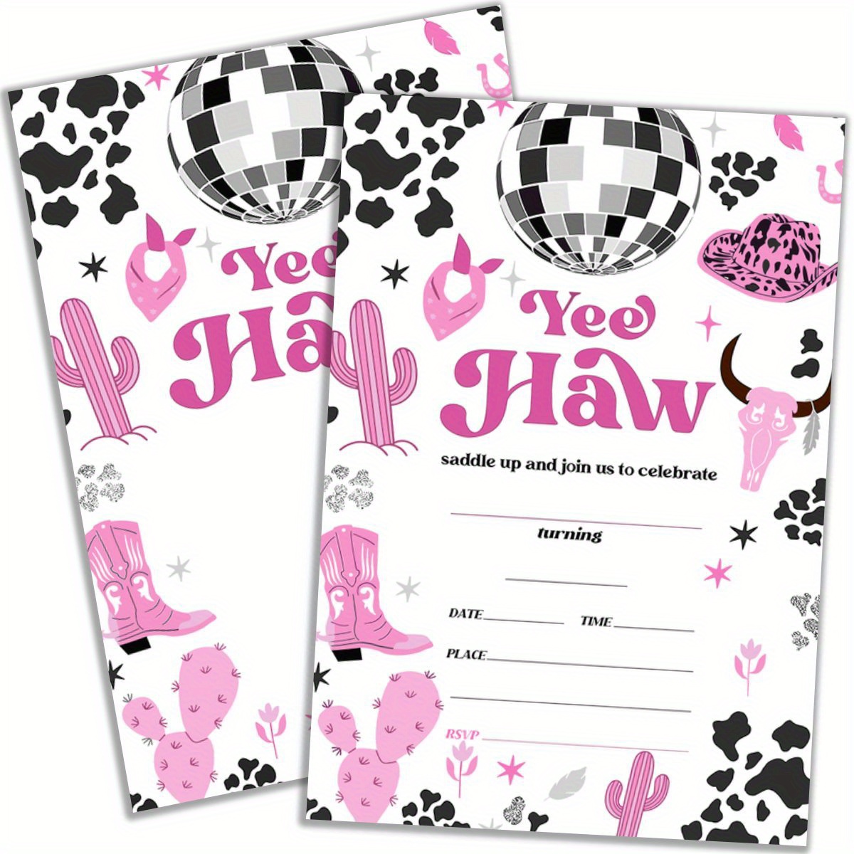 

Pink Cowboy Birthday Invitations: 20pcs With Envelopes - A Sweet Pink Dance Theme Party