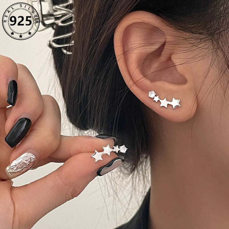 

S925 Sterling Silver Hypoallergenic Stud Earrings Design Zircon Inlaid Elegant For Women Daily Female .5g/ 0.16oz