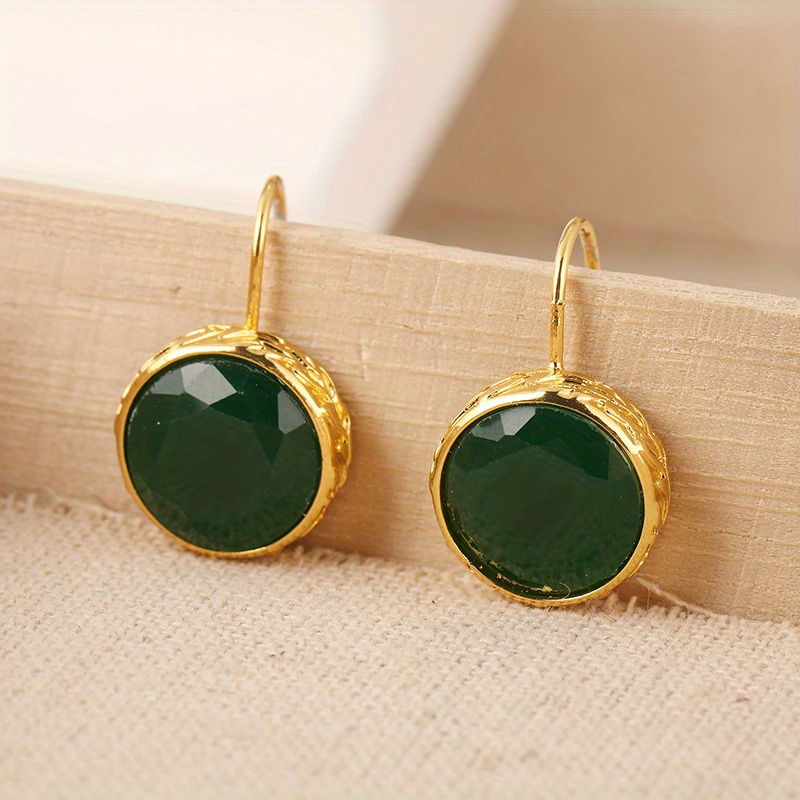 TEMU 1 Pair Of Elegant And Circular Green Synthetic Emerald Pendant Earrings, Women's Wedding Anniversary And Birthday Gifts