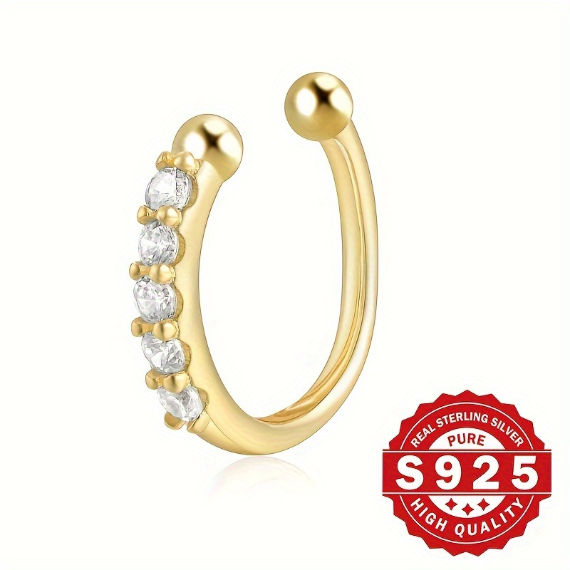 TEMU 1pc Bohemian Faux Nose Ring, 925 Sterling Silver With Cubic Zirconia, No Piercing Required, Fashion Hip Hop Accessory