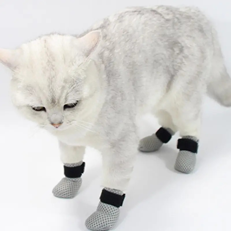 

4pcs Non-slip Cat Socks With Adjustable - Soft, Fabric Paw Protectors For Small To Medium Cats