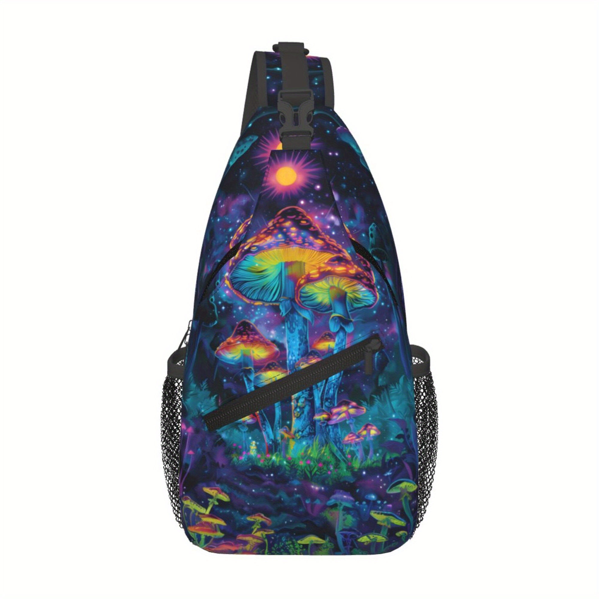 TEMU Giant Magical Mushroom Men's Sling Bag, Front Pouch, Stylish And Durable, Versatile Chest Bag With Safe Zipper, Suitable For Casual , Outdoor