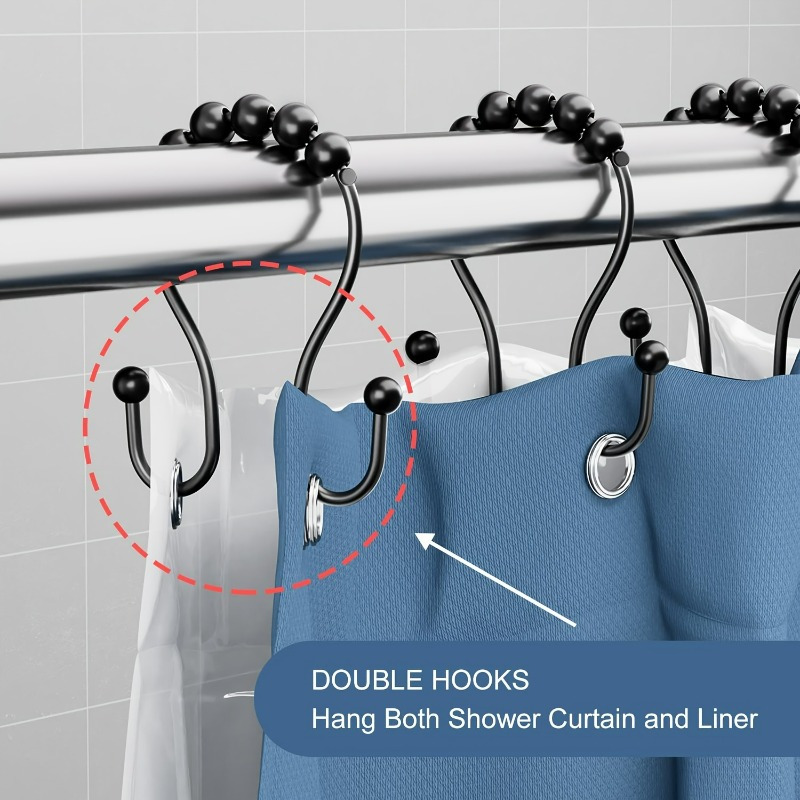 

1/12pcs Curtain Hook, Shower Curtain Hook, Stainless Steel Anti-rust And Anti-fall Double Ear Design Shower Curtain Hook, And For Bathroom Use