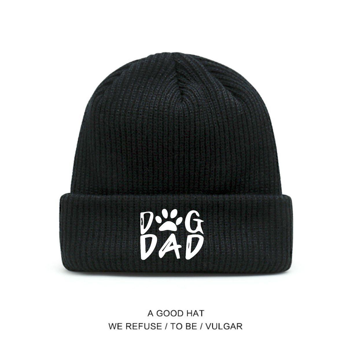 

Unisex "dog Dad" Printed Knit Beanie, Breathable Stretch Polyester, Urban Style, Hat, Hand Wash Or , Fashion Accessory For Women