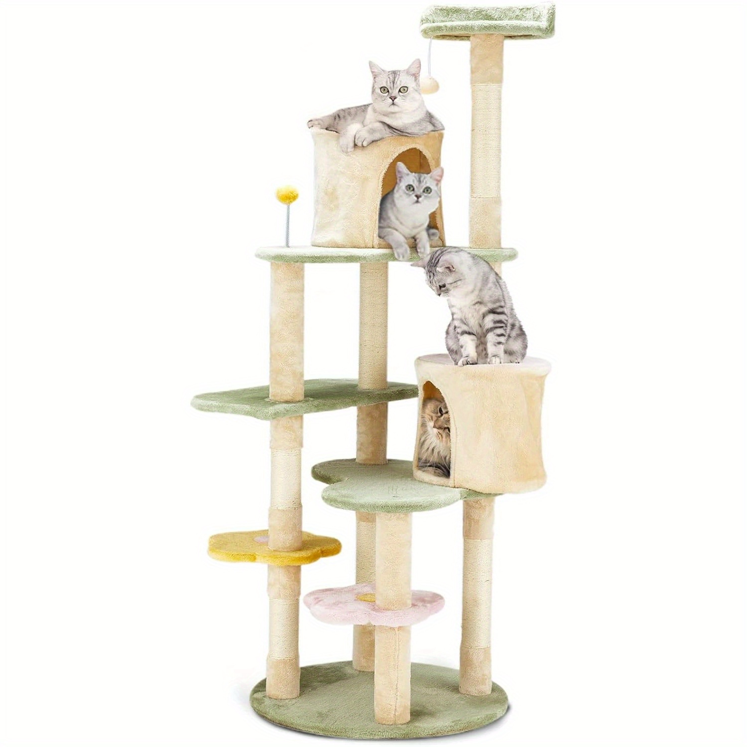 TEMU 65 Inches Tree Tower, Heavy Duty Anti-scratch Cats Furniture, Multi-level Cat Condo Activity Center Kitten Play House