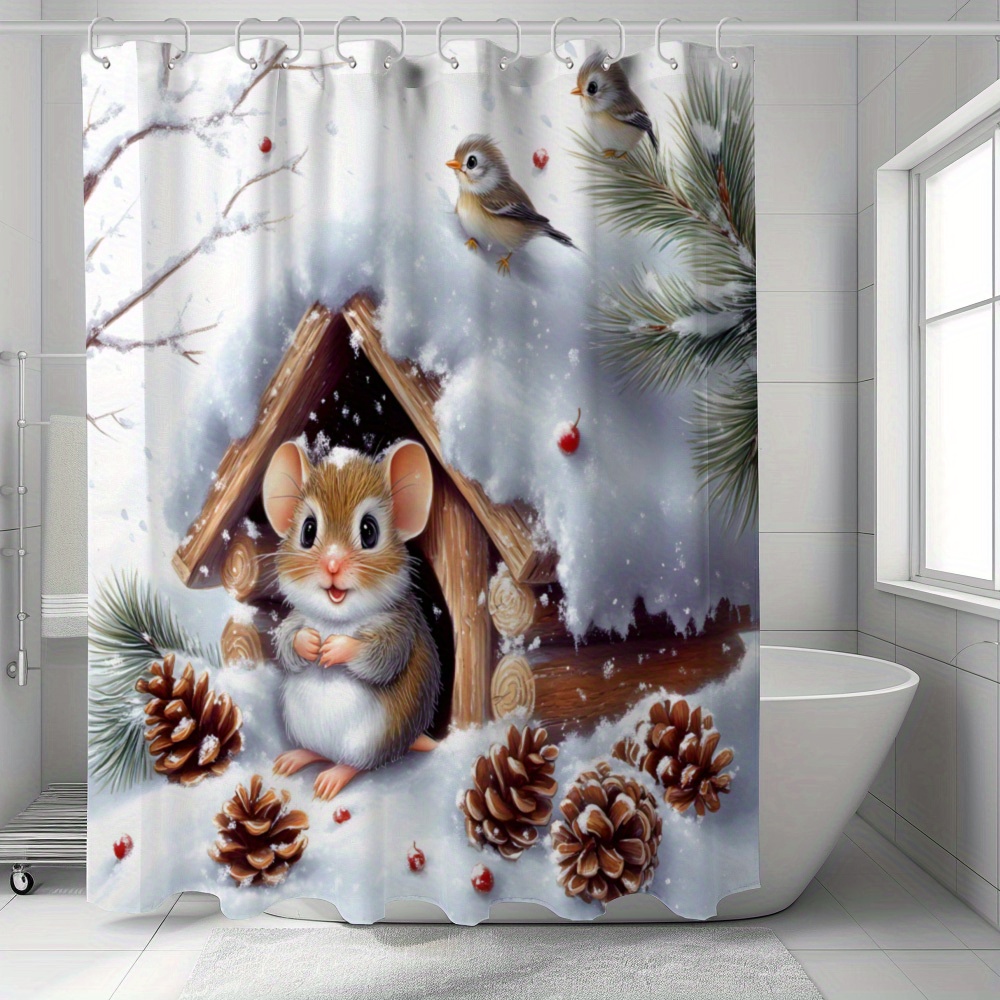 

Christmas Shower Curtain - & And , Includes 12 , For Bathroom Decor
