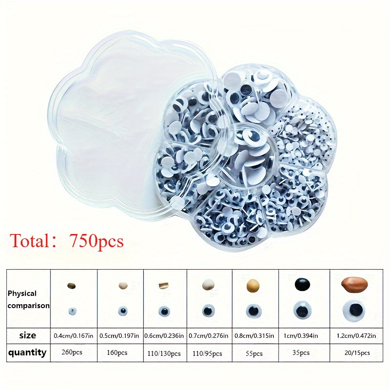 750pcs Self-adhesive Googly Eyes Set - Assorted Sizes, Black & White Plastic Craft Stickers For Diy Projects And Decorations