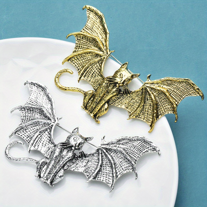 vintage with wings cat brooches for women 2 color   elf party casual brooch pins gifts details 3