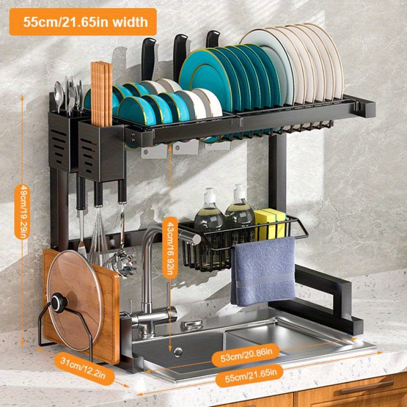 TEMU Black Steel Dish Rack With , Suction Cup For Stability - Includes & Utensil , Hooks For Kitchen Organization