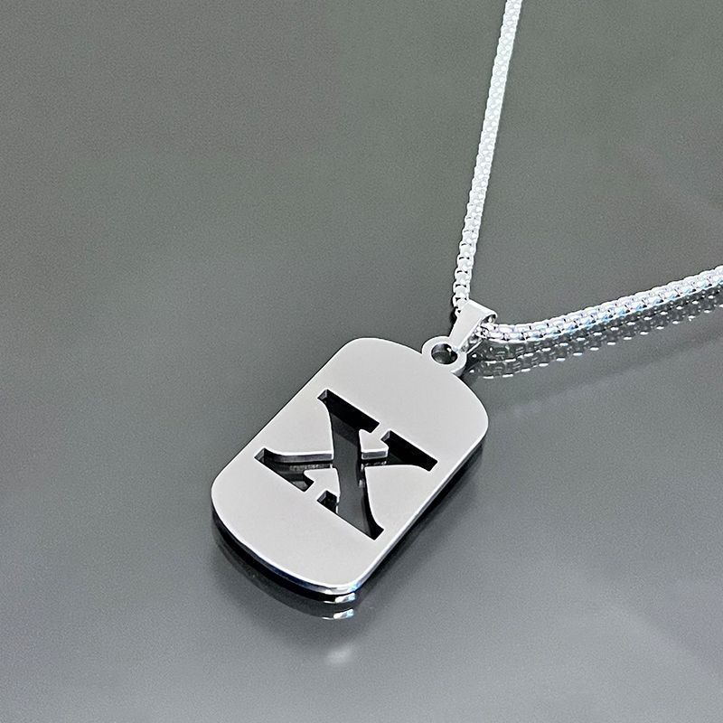 1pc Initial Letter Pendant Necklace, 201 Stainless Steel, Hollow-Out Design, Non-Fading, Fashionable Punk Street Hip-Hop Accessory, Unisex Sweater Chain
