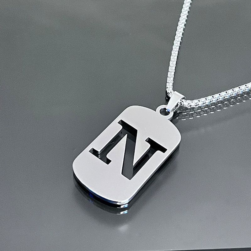 1pc Initial Letter Pendant Necklace, 201 Stainless Steel, Hollow-Out Design, Non-Fading, Fashionable Punk Street Hip-Hop Accessory, Unisex Sweater Chain