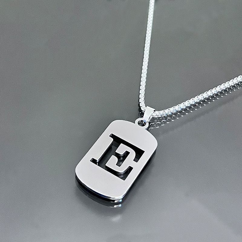 1pc Initial Letter Pendant Necklace, 201 Stainless Steel, Hollow-Out Design, Non-Fading, Fashionable Punk Street Hip-Hop Accessory, Unisex Sweater Chain