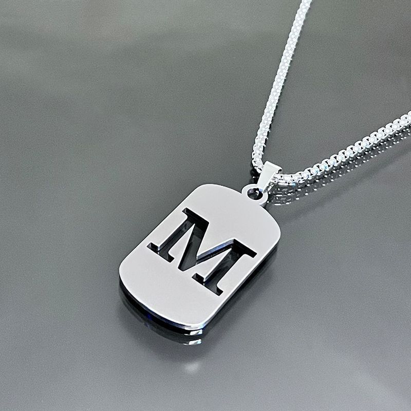 1pc Initial Letter Pendant Necklace, 201 Stainless Steel, Hollow-Out Design, Non-Fading, Fashionable Punk Street Hip-Hop Accessory, Unisex Sweater Chain