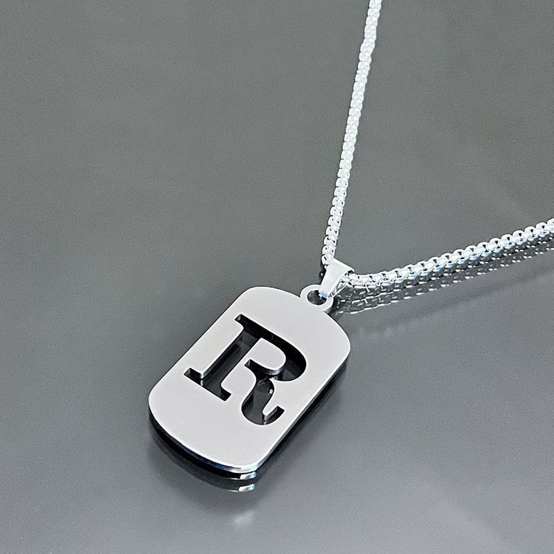 1pc Initial Letter Pendant Necklace, 201 Stainless Steel, Hollow-Out Design, Non-Fading, Fashionable Punk Street Hip-Hop Accessory, Unisex Sweater Chain