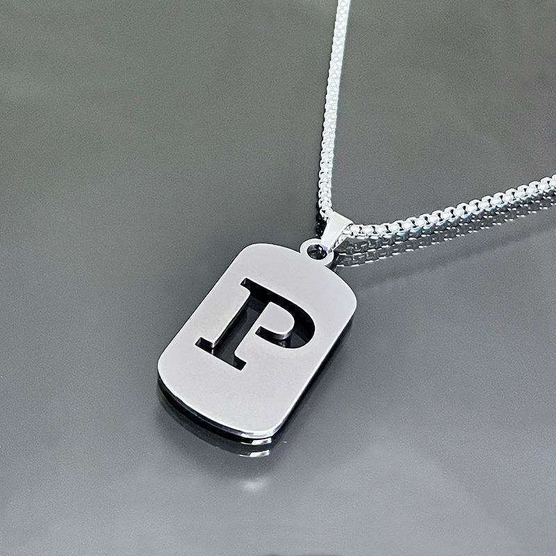 1pc Initial Letter Pendant Necklace, 201 Stainless Steel, Hollow-Out Design, Non-Fading, Fashionable Punk Street Hip-Hop Accessory, Unisex Sweater Chain