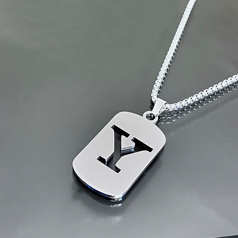 1pc Initial Letter Pendant Necklace, 201 Stainless Steel, Hollow-Out Design, Non-Fading, Fashionable Punk Street Hip-Hop Accessory, Unisex Sweater Chain