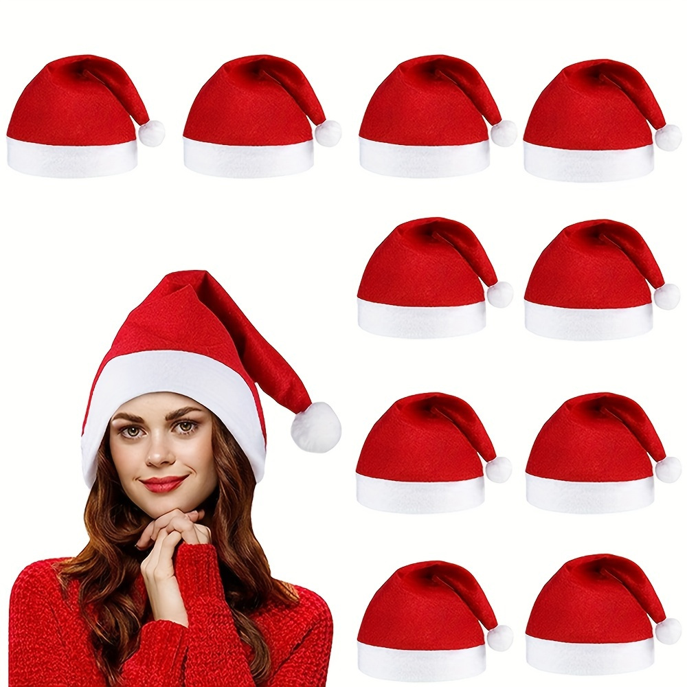 

10 chapeaux de Père Noël en polyester pour les fêtes d'année - Chapeaux de Noël jetables non électriques pour adultes - Fournitures festives pour du An