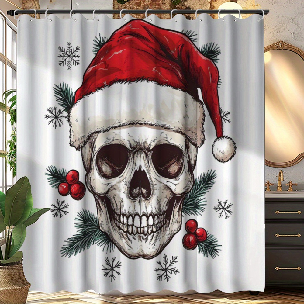 

1pc Christmas Theme Shower Curtain, Print, Waterproof Shower Curtain With 12 Hooks, Bathroom Accessories, Bathroom Decoration, 70.9*70.9inch