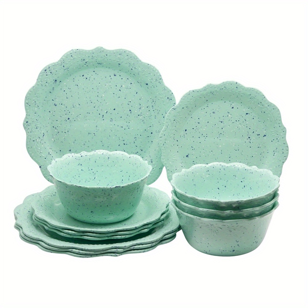 

12-piece Melamine Dinnerware Set, Teal, Dishwasher Safe