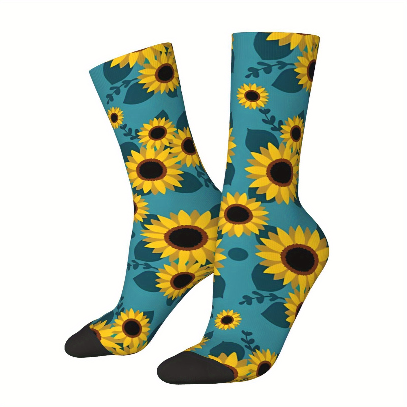 

Sunflower Men's Socks - Unisex Pattern Printed, Happy Novelty Crew Sock, Polyester 95%, Spandex 5%, Knit Fabric, Hand Wash/ - 1 Pair