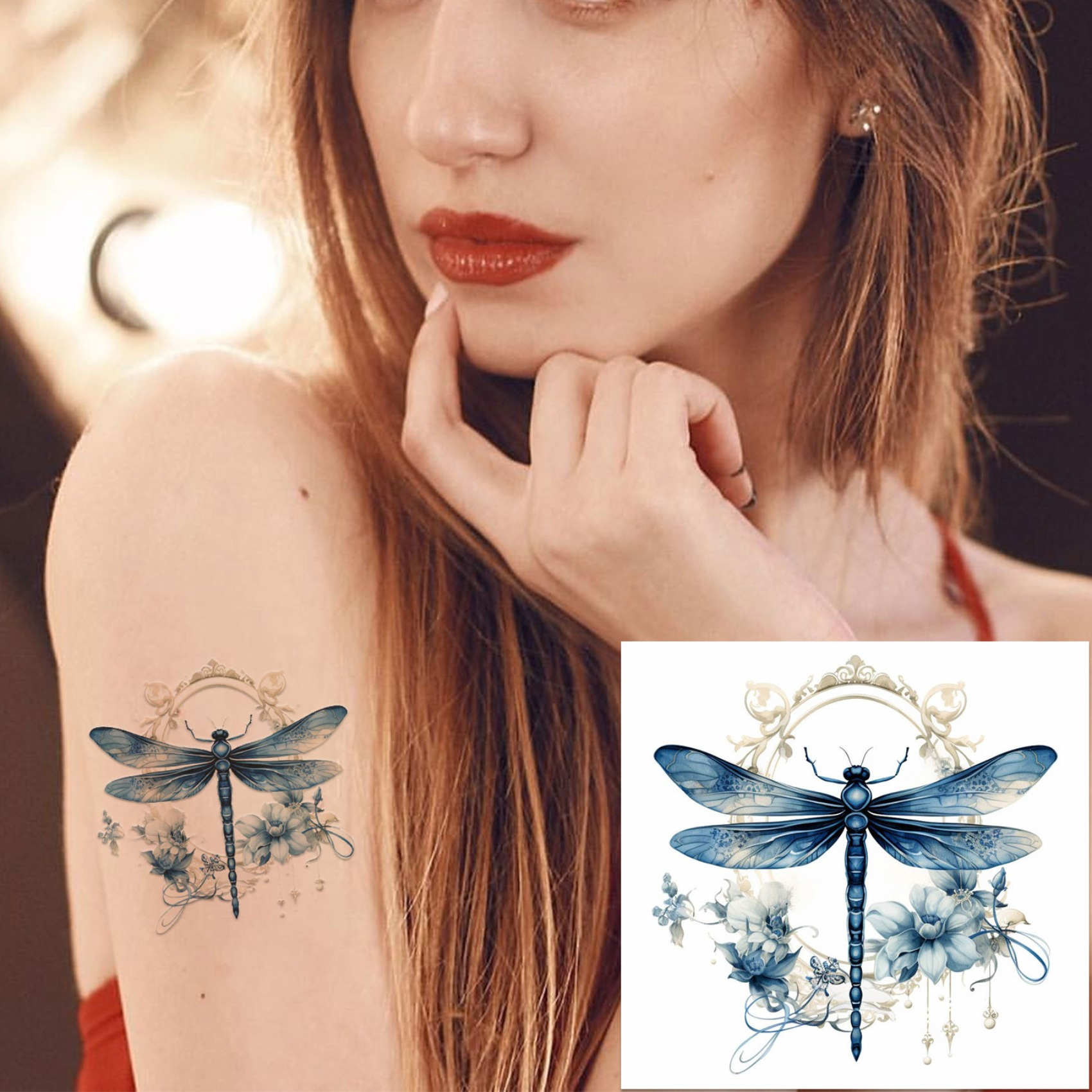 TEMU 6 Sheets Floral & Dragonfly Temporary Tattoos - Intricate & Flower Designs For Women Adults, Birthday Party Favors, Themed Events - Body Art Stickers