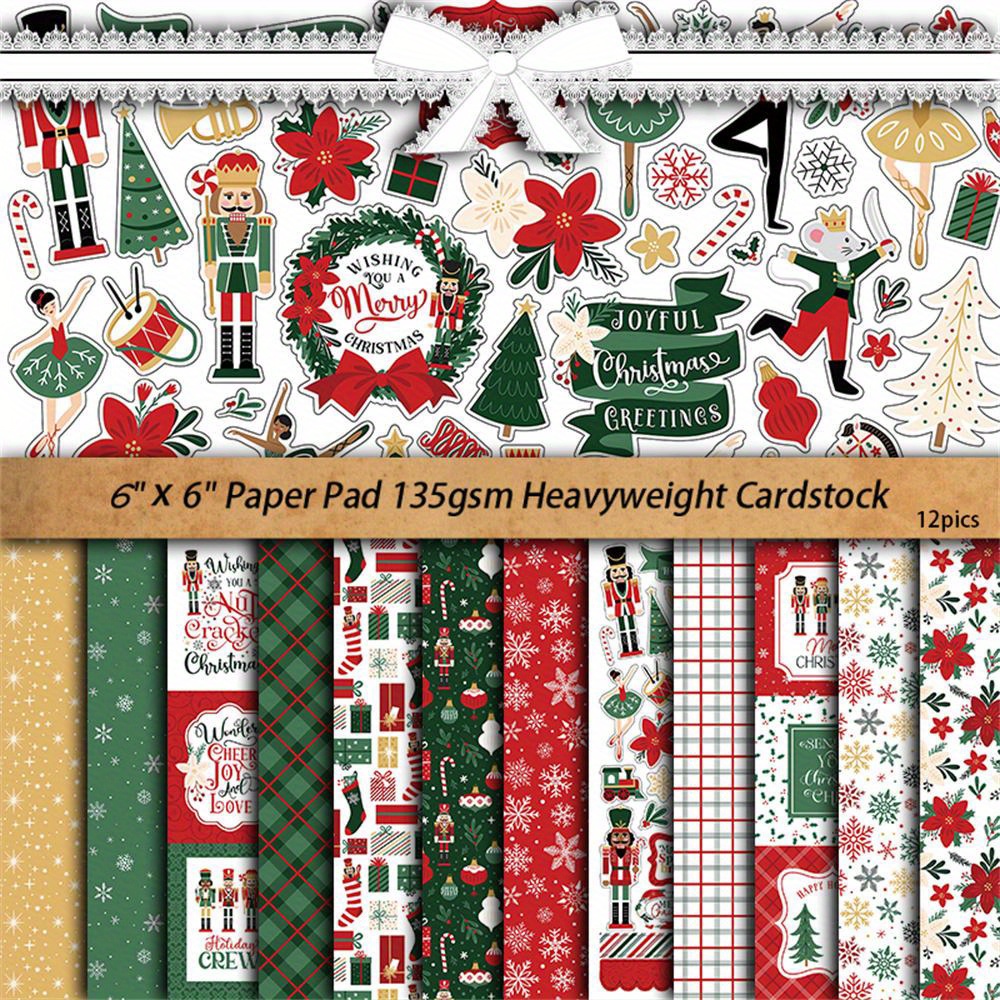12sheets Large Size Nutcracker Christmas Retro Material Paper Journal Decoration Tools Student Stationery Arts Crafts