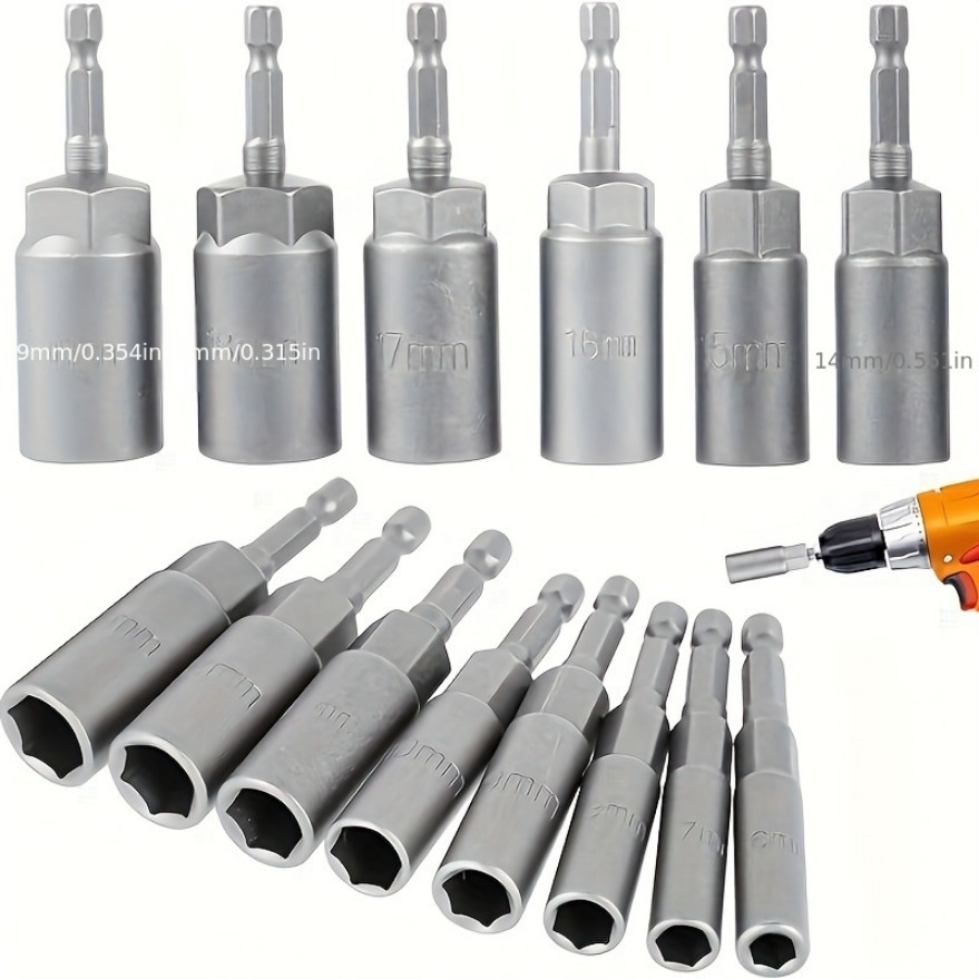 

8pcs High-torque Deep Socket Adapter Set With 1/4" Hex Shank - Heavy-duty Applications, Compatible With Hand & Electric Drills