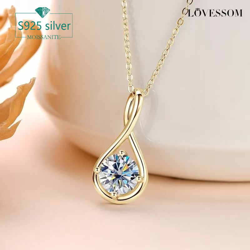 

Lovessom Elegant 2 Carat Moissanite Teardrop Necklace In 925 Sterling Silvery - & , Casual Attire Or Gifting With , Moissanite, 3g